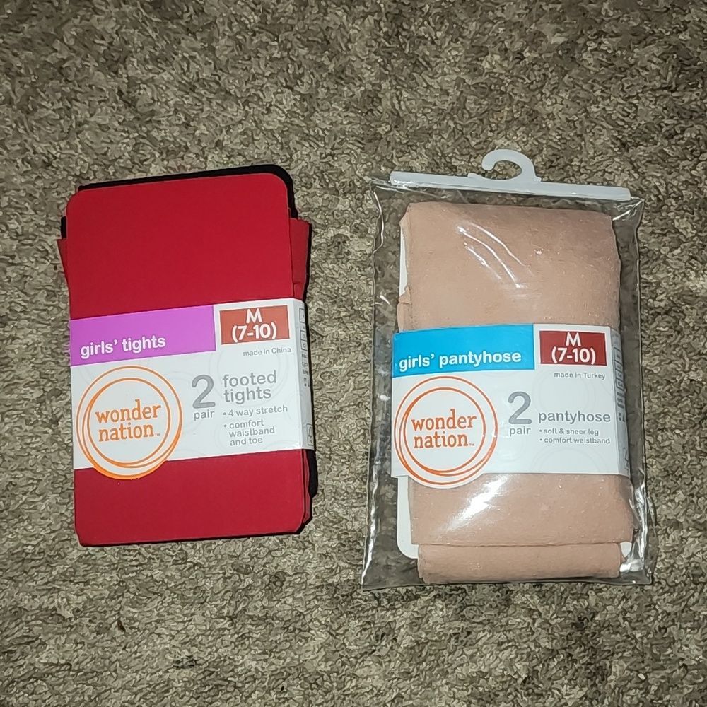 Wonder Nation 2 pair Footed Tights and 2 pair Pantyhose Size M